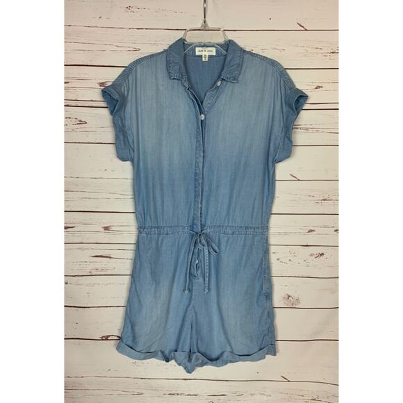 Cloth & Stone Anthropologie Women's S Small Blue Chambray Tencel Shorts Romper - Picture 1 of 12